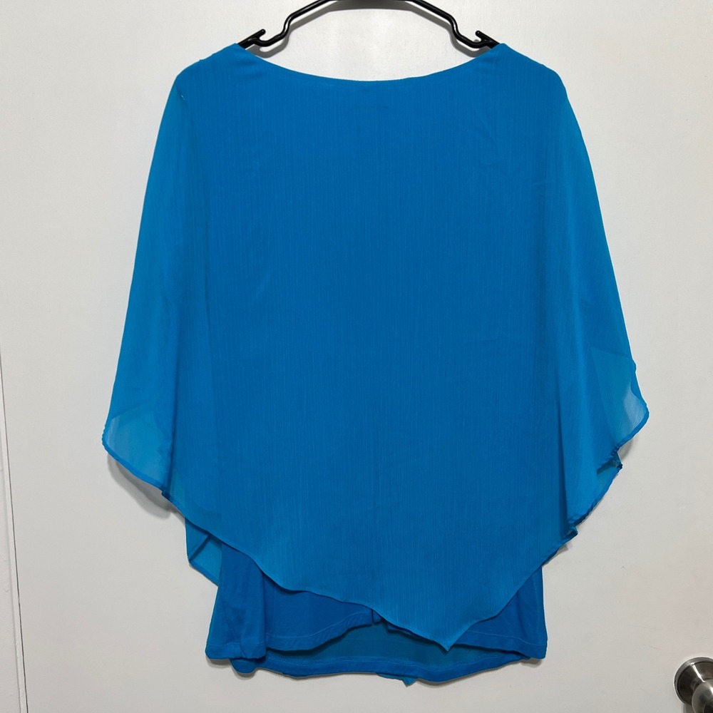 Alyx Womens 1X Blue Lattice V-Neck Poncho Overlay Tank Top Blouse Plus Size - Picture 6 of 7